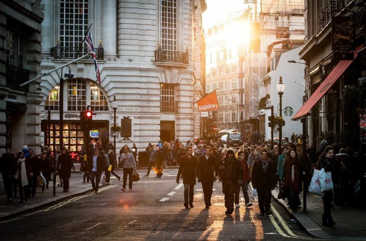 pedestrians walking city