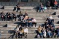 people sitting stairs