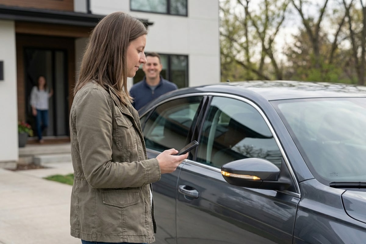 Woman Picks Up Peer-to-Peer Car Sharing Vehicle